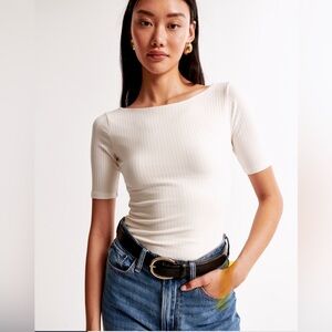 A&F Half-Sleeve Wide Rib Boatneck Top
